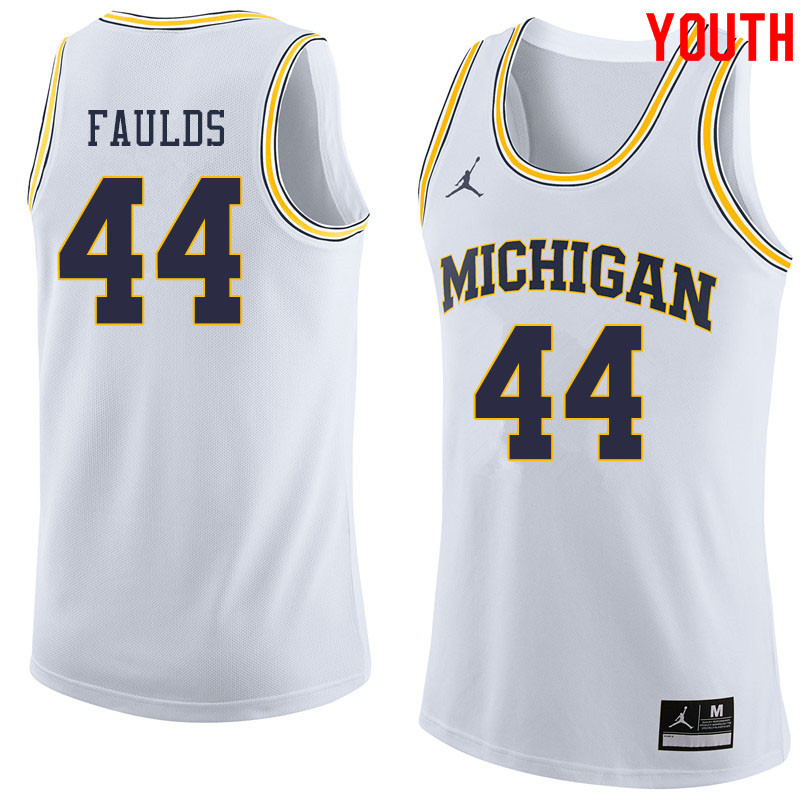 Jordan Brand Youth #44 Jaron Faulds Michigan Wolverines College Basketball Jerseys Sale-White